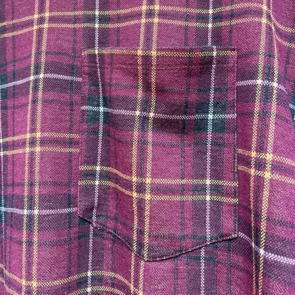 Zara W/B oversized maroon/yellow/black squares short-sleeved thick blouse, Small - Picture 3 of 8